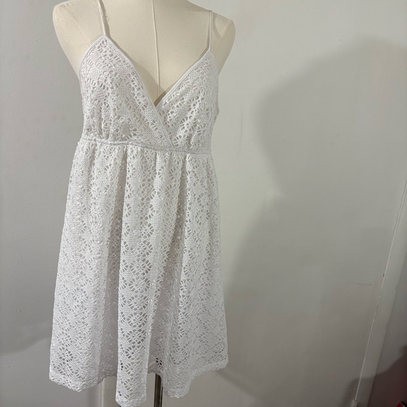 Express Dresses & Skirts - Express White Eyelet V-Neck Babydoll Strappy Dress Sz M Bridal Cottagecore Fairy